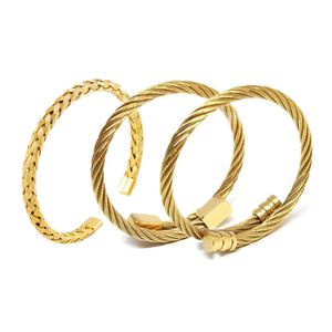 Luxury Brand Man Titan Open Braid Cuff Charm Bangle Titan Rostfritt Stål Justerbara Armband Bangles För Män Kvinnor Smycken Q0717