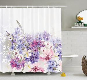 Zasłony prysznicowe Kurtyna Lawenda różowy fioletowe kwiaty kukurydziane