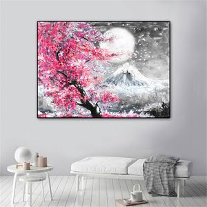 Japan Kirsche großhandel-Mount Fuji Cherry Blossom Landschaft Japan Leinwand Malerei Wandkunst Poster Öldrucke HD Bilder Für Wohnzimmer Wohnkultur