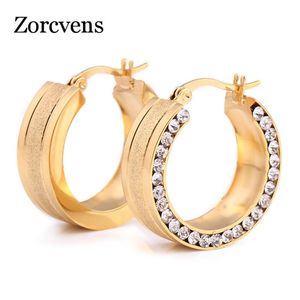 Hoop & Huggie Modyle 2021 Rose Gold Color Stainless Steel Earring For Women Round White Crystal Cubic Zirconia Earrings