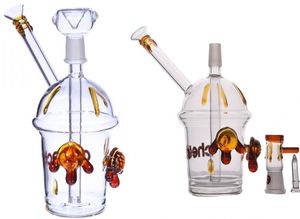 HOCHAHS MINI Recycler Cam Bongs Bükülmüş Boyun Temizle Sigara Boru Hibrit Geri Dönüşümler Suyu Boruları Ile Satır İçi Difüzör İki Fonksiyonlu