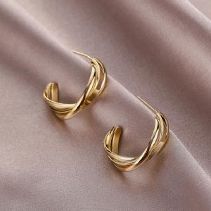 Wholesale trendy cool earrings resale online - Stud Unstoped Trendy Metal Semicircle Twisted Cross Earring Korean Ins Punk Cool Women Earrings Simple Party Jewelry