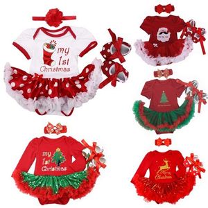 Girls Clothing Sets Christmas Short Sleeve Reindeer Rompers+Shoes+Headband 3Pcs for Bebes Baby Outfits born Costumes 211101