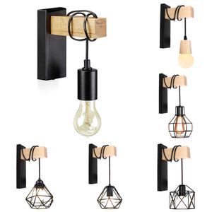 Nordic Wood Wall Lights Retro Justerbar Väggmonterad Bar Hushållsäng Belysning E27 LED Vägg SCONCE LAMP Väggdekoration 210724