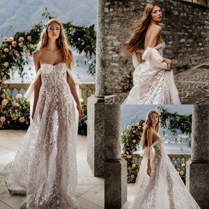 Berta Bohemian 2022 A Line Backless Wedding Dresses Boho Bridal Gowns Off The Shoulder Lace Appliqued Sequined vestidos de novia Custom Made