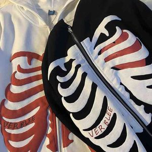 Y2K Gothic Skeleton Oversized Zip Up Hoodie Men Autumn Long Sleeve Coat Top Male 90s Vintage Harajuku Grunge Sweatshirt Clothes Y1130