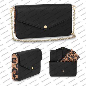 M80679 FELICIE POCHETTE Designer women Wild at Heart bag canvas embossed genuine Cowhide leather leopard print chain cross body clutch purse handbag shoulderbag