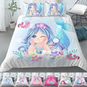 Bedding Set Crib Duvet Cover for Baby Kids Children & Pillowcase Cartoon Mermaid Edredones Niños Girls Princess Quilt Cover 210317