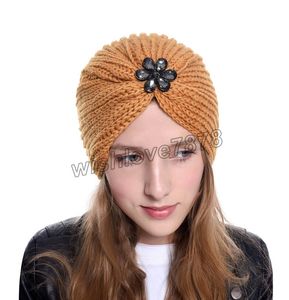 Mode Winter Warm Knit Jewel Turban Stirnband Twist Arab Hair Wrap Cap Casual Skullies Beanies Hut Mädchen Haarschmuck Haarband