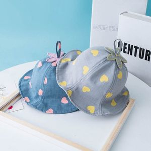 Summer Cute Baby Sun Hat Heart Print Baby Boy Girl Hat Outdoor Kids Bucket Hat Children Panama Hats Baby Beach Caps Beanie