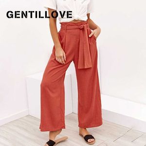 Casual Wide Benbyxor Kvinnor Sommar Solid Sashes Flared Byxor Elegant Hög Midja Lösa Kvinna Byxor Stora Sweatpants Q0801