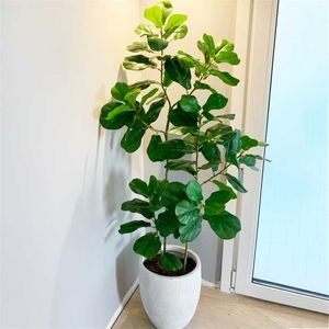 55-122cm Tropical Plants Large Artificial Ficus Tree Branch Real Touch Banyan Tree Fake Palm Leaves For Home Garden Office Decor 211104