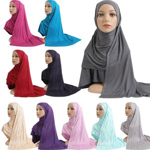 Pamuk Jersey Başörtüsü Eşarp Katı Rhinestone Yumuşak Elastik Kadın Başörtüsü Müslüman Moda İslam Headwrap Türban Uzun Eşarp Şal