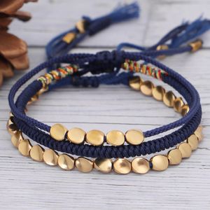 Corda tecida azul 3 pcs / set charme bracelete homens braceletes projeta grânulos de cobre pulseiras artesanais para mulheres