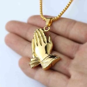 HNSP Pray Hand Buddha Men Collana con ciondolo a catena per uomo Hip Hop Lucky Jewelry G1206