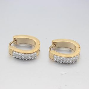 Hoop huggie kvinnor tillbehör stil guldfärg rostfritt stål imitation pärla örhänge mode smycken bröllop