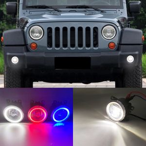 2 Funkcje Auto LED DRL Daytime Running Light Anioł Anioł Eye Fog Lampa Foglight dla Jeep Wrangler 2008 - 2015 2016