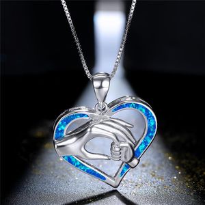 Pendant Necklaces Luxury Female Small Hand Necklace Rose Gold Silver Color Chain Cute White Blue Opal Heart For WomenPendant