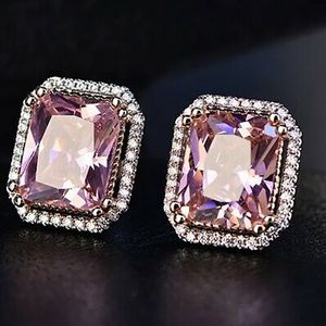 2021 lindo grande princesa quadrado rosa cz garanhão brincos românticos casamento casamento casamento festa moda jóias brinco