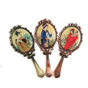 Hand-held Makeup Mirrors Romantic Vintage Hand Hold Mirror Oval Cosmetic Hands Held Tool With Handle For Women RRB11711