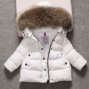 Kinder Schneeanzug mit Kapuze Jungen Wintermantel Schnee tragen Daunen Baumwolle Thermal Kinder Winter Outwear Parkas Pelzkragen 4-13T 210916