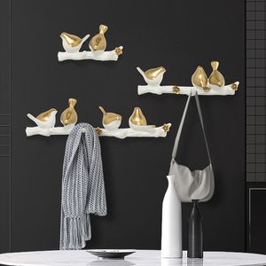 Väggklistermärken Amerikanska 3d Söt harts Bird Hangers Ornaments Porch Coat Bag Hook Rack Hantverk Hem Livingroom Sticker Väggmålning Dekoration