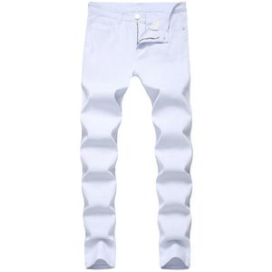 Дизайнерская мода белые джинсы бренд эластичные мужские джинсовые брюки повседневная стройная подходящая стрейч скинни