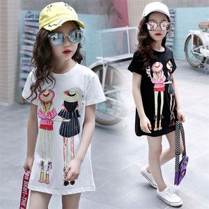 Kinder Kleidung T-shirt Mädchen Sommer Kleinkind Mädchen Shirts Nette Baumwolle Kleidung für große Kinder Teenager Cartoon Lange T-shirts 210306