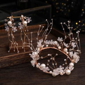 Ohrringe Halskette FORSEVEN High Fashion Metall Kristall Simulierte Perlen Tiara Kronen Eardrop Braut Noiva Braut Hochzeit Schmuck Set