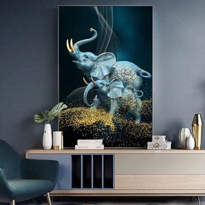 Geogerous Elephant Picture Wall Art Canvas Oil Painting Poster and Prints Abstract Animal Canvas Art for Livingroom Home Decor