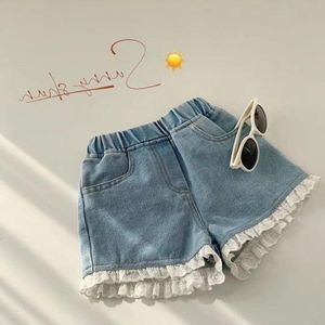 Dżinsy 2-12T szorty dla dziewczynek maluch Kid ubrania dla nastolatków letnie dorywczo falbany koronkowe Denim eleganckie słodkie słodkie spodnie