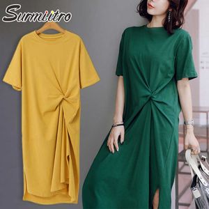 Surmitro Moda Kobiety Lato Długa koszulka Sukienka Koreański Styl Z Krótkim Rękawem Sundress Party Sun Maxi Dress Kobieta 210712