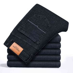 2021 Höst Vinter Nya Mäns Tjocka Jeans Koreanska Stil Business Mode All-Match Denim Trousers Man Brand Stretch Loose Pants G0104