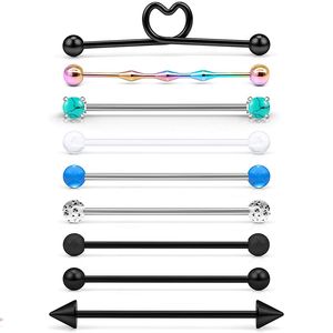 6-9PCS 16G 14G Industrial Barbell Cartilage Earring Body Piercing Jewelry for Women Men 1 1/2"(38mm)