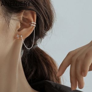 Delikatny Sterling Silver Asymetryczny Cross Stud Ear Bone Line Kolczyki dla kobiet Mężczyźni Hip Hop Party Jewelry S E1317