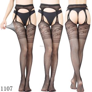 Fishnet Stockings for Women, Black Open Crotch Pantyhose Tights Suspender Stockings, Slim Bodystocking Underwear Lingerie