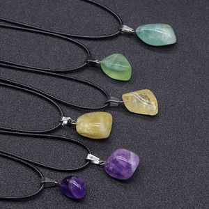 Irregular Natural Crystal Stone Lucky Pendant Necklaces With Rope Chain For Women Girl Party Club Energy Jewelry