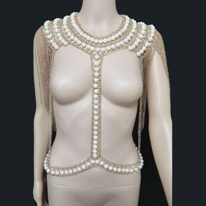 Other Sexy Luxurious Imitation Pearl Hollow Body Chain Necklace Bra Beads Bikini Metal Tassel