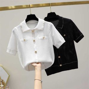 Oversized Women Sweater Ulzzang Style V Neck Pullovers Top Short Sleeve Stickad Jumper Jultröja Jerseys Mujer 210604