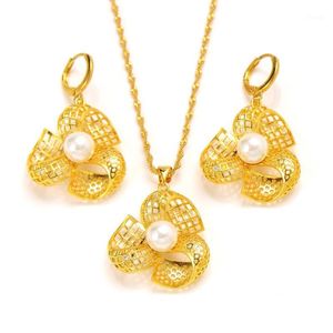 Earrings & Necklace African Beads Jewelry Sets Pendant Necklaces Women Gold Color Round Ball Chains Wedding Party Gifts PNG