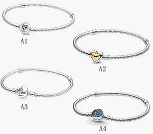 Feiner Schmuck, authentische Perle aus 925er Sterlingsilber, passend für Pandora-Charm-Armbänder, blauer voller Diamant, Liebesherz-Armband, Sicherheitskette, Anhänger, DIY-Perlen