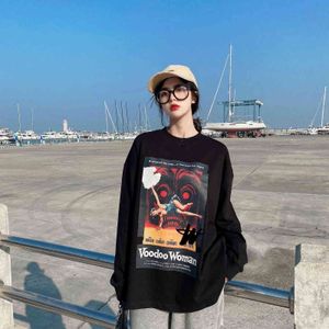 We11done Witch Movie Poster Printed Long T-shirt Women's Sleeve Butt Covering Welldone Thin Sweater