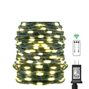 Solar String Lampada Verde Filo 200LED 23M 8 Modalità Bianco / Calore Bianco / RGBY Outdoor natale Fairy Garland Decorazione della festa nuziale