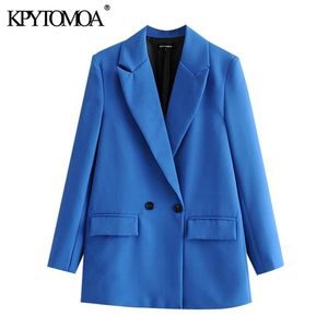 Kpytomoaの女性のファッションオフィスはダブルブレストブレザーコートビンテージ長袖ポケット女性の上着シックトップ211029