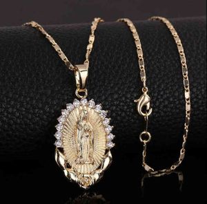 Holy Virgin Mary Pendant Necklace Religion Dainty Golden Christian Cubic Zircon Necklace Women Collier Femme Christian Jewelry G1206