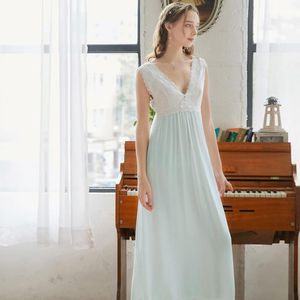 Women's Sleepwear Cotton Nightdress Sleeveless V-neck Sexy Lace Sling Long Dress Sleep Sweet Waist Skirt Women Fashion Original