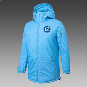 Mens Karlsruher SC Down Giacca invernale Abbigliamento a maniche lunghe Cappotto di moda esterna di palla di calcio di calcio emblemi di squadra personalizzati personalizzati