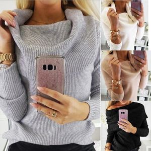 Kvinnors tröjor Pure Color Fashion Women Cotton Turtleneck Soft Pullovers Multiway Solid Sticked tröja Streetwear Pull Femme Tops