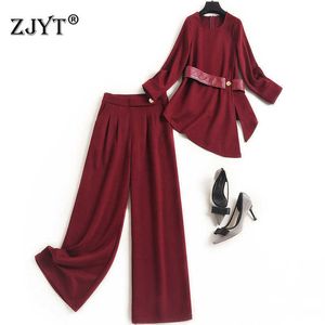 Long Sleeve Asymmetrical Top and Pants Suit 2 Piece Set Women Elegant Designers Spring Outfits Office Lady Trousers Twinset 210601
