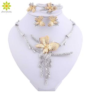 Set di bigiotteria africana per matrimonio nigeriano Set di gioielli da sposa africani in argento placcato collana orecchini bracciale anello per donna H1022